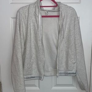 Calvin Klein Grey/ off white Zip up hooded sweatshirt